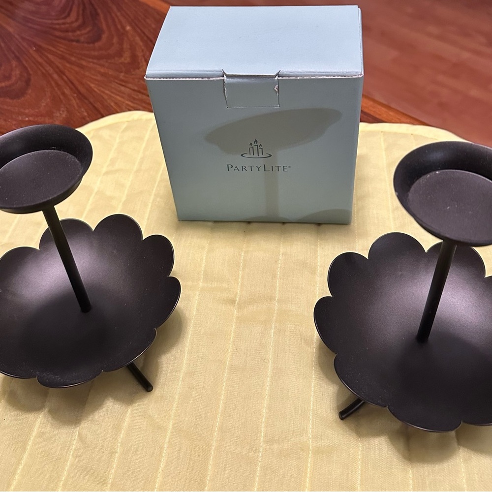 PartyLite set of 2 Creative Capers Black Metal 3-in-1 Candle Holders